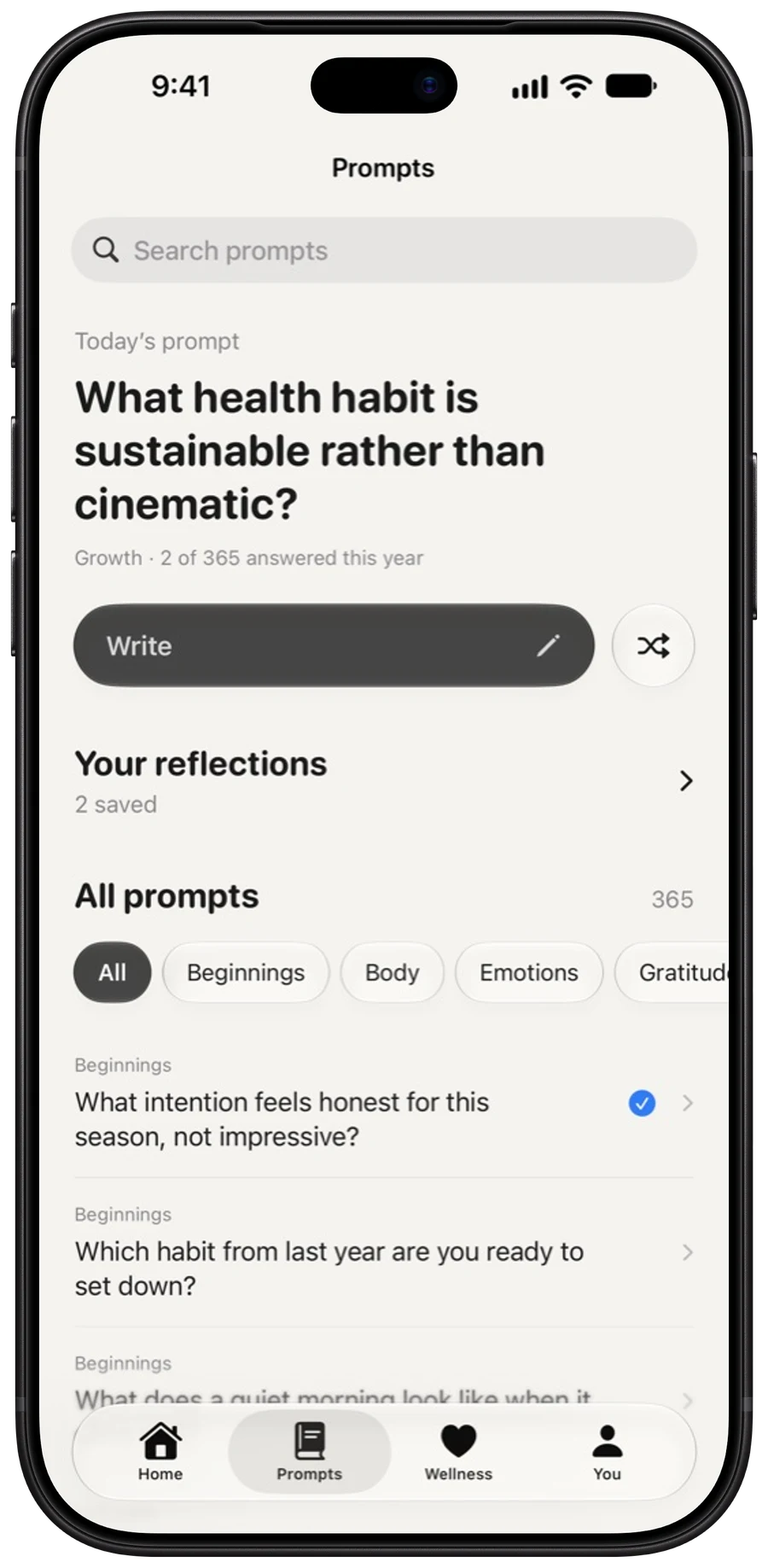 Daily reflection prompts in MoodyScope